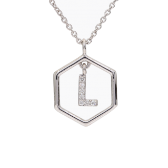 Insignia Icon L white diamond sterling silver initial necklace