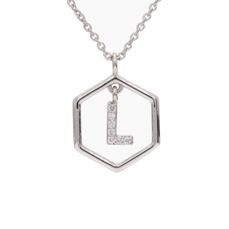 Insignia Icon L white diamond sterling silver initial necklace