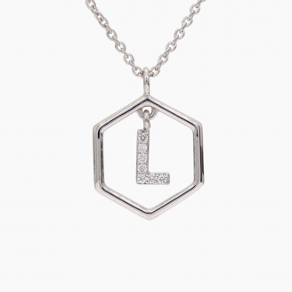 Insignia Icon L white diamond sterling silver initial necklace