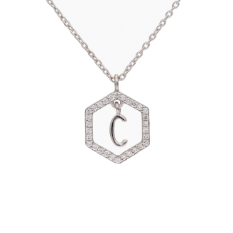 Insignia C white diamond sterling silver initial necklace