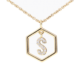 Insignia Icon S white diamond yellow gold initial necklace