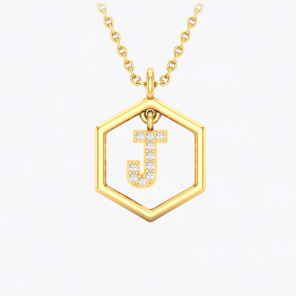 Insignia Icon J white diamond yellow gold initial necklace