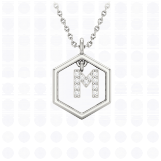 Insignia Icon M white diamond sterling silver initial necklace