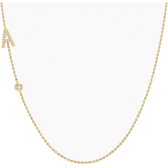 Lexicon A white diamond yellow gold initial necklace