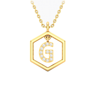 Insignia Icon G white diamond yellow gold initial necklace