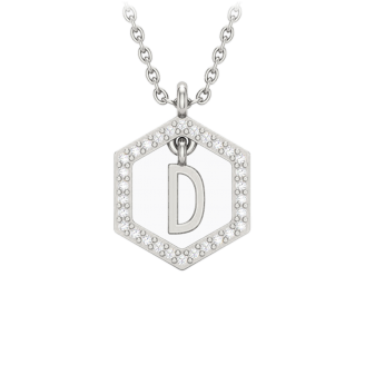 Insignia D white diamond sterling silver initial necklace