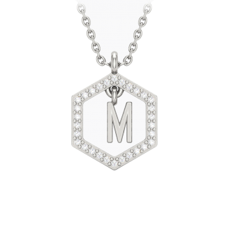 Insignia M white diamond sterling silver initial necklace