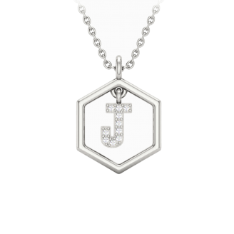 Insignia Icon J white diamond sterling silver initial necklace
