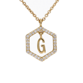 Insignia G white diamond yellow gold initial necklace
