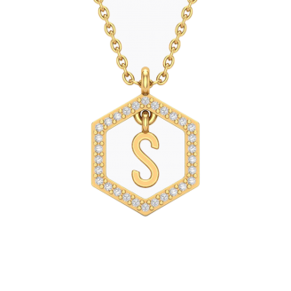 Insignia S white diamond yellow gold initial necklace