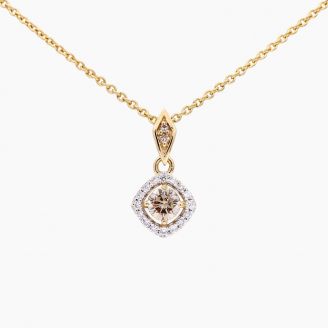 Regan champagne and white diamond halo necklace