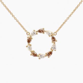 Wreathe pear cut champagne and white diamond necklace