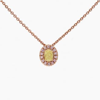 Heidi oval-cut and round-cut yellow and Argyle pink diamond halo necklace