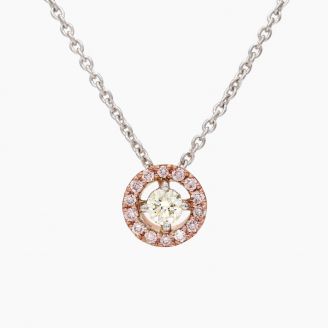 Saffron Argyle pink diamond halo pendant
