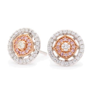 Marseille Argyle pink and white diamond halo stud earrings