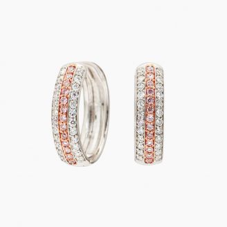 Ombre Argyle pink and white diamond huggie earrings