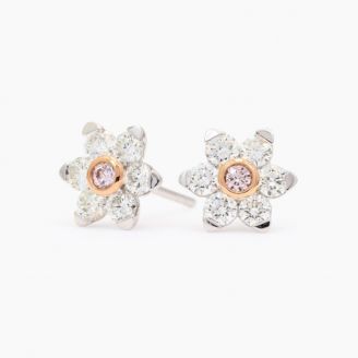Bloom Argyle pink and white diamond flower stud earrings