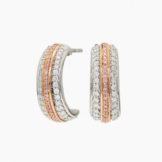 Ombre Argyle pink and white diamond half hoop stud earrings