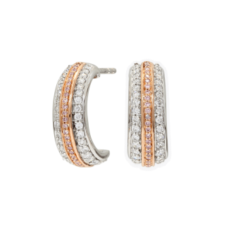 Ombre Argyle pink and white diamond half hoop stud earrings