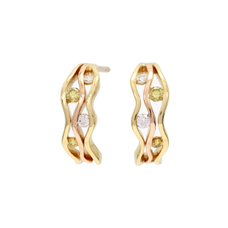 Volare rainbow diamond half hoop stud earrings