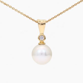 Belize white South Sea pearl and white diamond bezel drop necklace