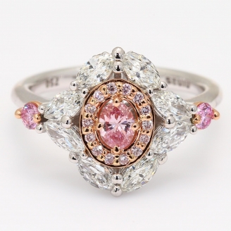 The Avalon Crescendo Exhibition Argyle pink diamond marquise cut halo ring