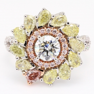 Splendour Argyle pink  yellow and white diamond flower ring