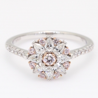 Lace Gem pear-cut Argyle pink and white diamond flower halo ring