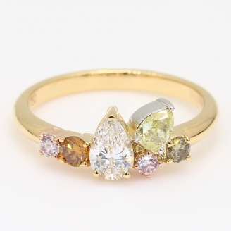 Celebration pear-cut and round-cut rainbow diamond ring