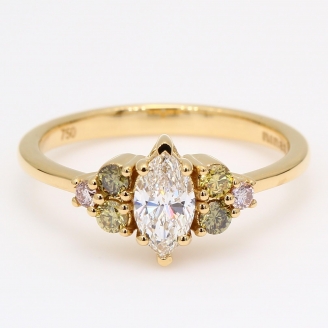 Vivienne marquise and round cut rainbow diamond ring