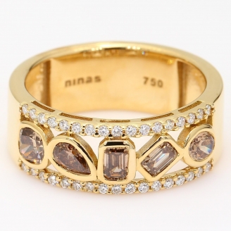 Paradox pear oval emerald and cushion-cut champagne diamond dress ring