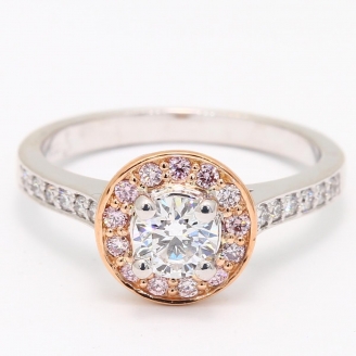 Ren Argyle Pink and White Diamond Halo Engagement Ring