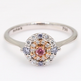 Make Way Argyle pink  blue and white diamond halo ring