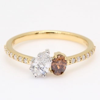 Duet oval and pear-cut champagne and white diamond ring