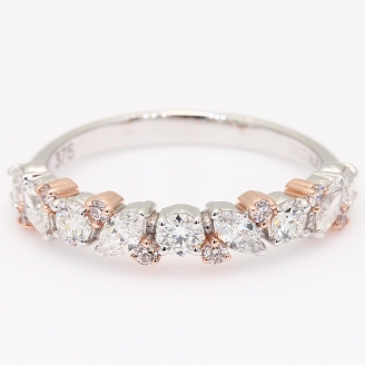 Veil round and marquise-cut Argyle light pink champagne and white diamond band ring