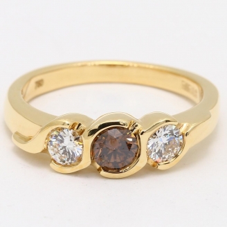 Selena champagne and white diamond three-stone ring