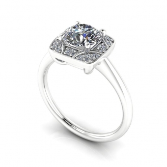 Camellia square halo diamond engagement ring