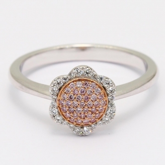 Rosetta white and Argyle pink diamond floral cluster halo ring