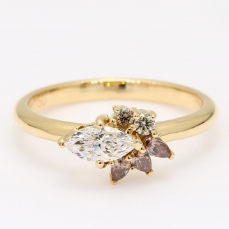Audrey marquise pear and round-cut champagne and white diamond ring