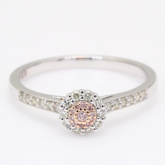 Elodie Argyle light pink champagne and round-cut white diamond halo ring