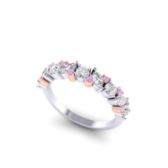 Veil round and marquise-cut fancy purple and white diamond band ring