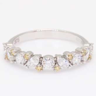 Veil round and marquise-cut fancy apricot and white diamond band ring