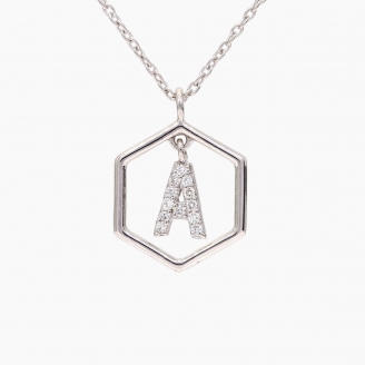 Insignia Icon A white diamond sterling silver initial necklace