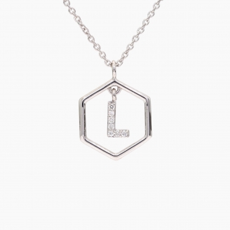 Insignia Icon L white diamond sterling silver initial necklace