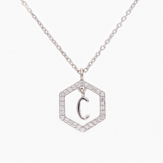Insignia C white diamond sterling silver initial necklace