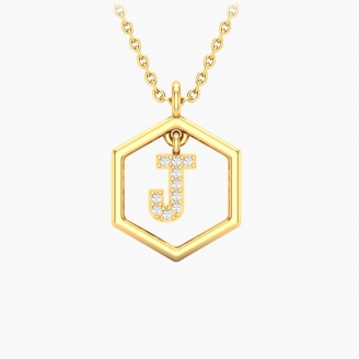 Insignia Icon J white diamond yellow gold initial necklace