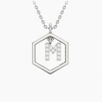 Insignia Icon M white diamond sterling silver initial necklace