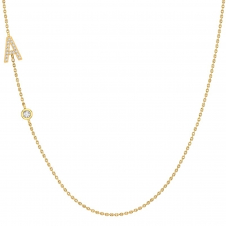 Lexicon A white diamond yellow gold initial necklace