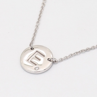 Signature white diamond E initial necklace