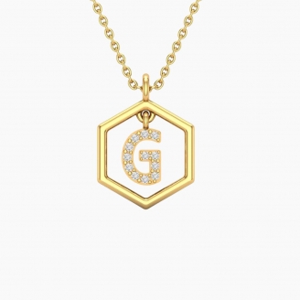 Insignia Icon G white diamond yellow gold initial necklace